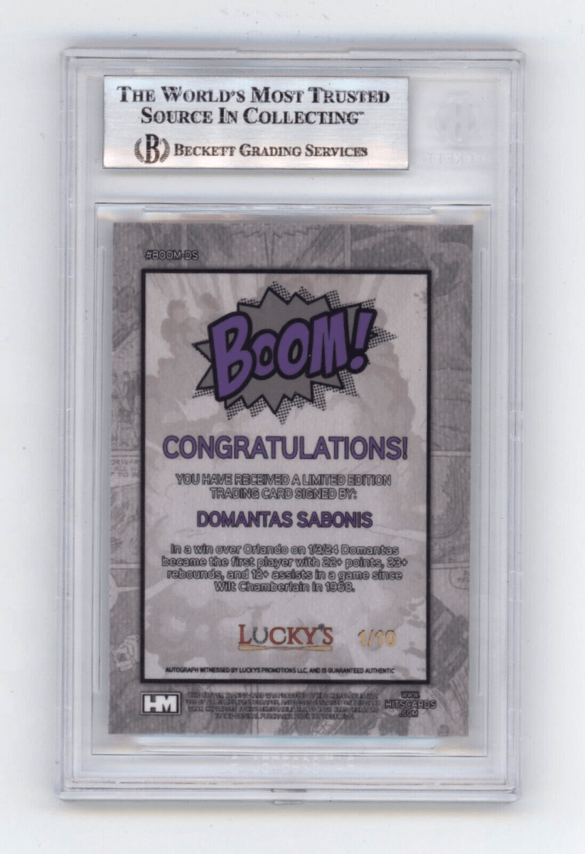 Domantas Sabonis 2024 Hits Memorabilia BOOM Silver /10 Signed BGS BAS Auto Kings