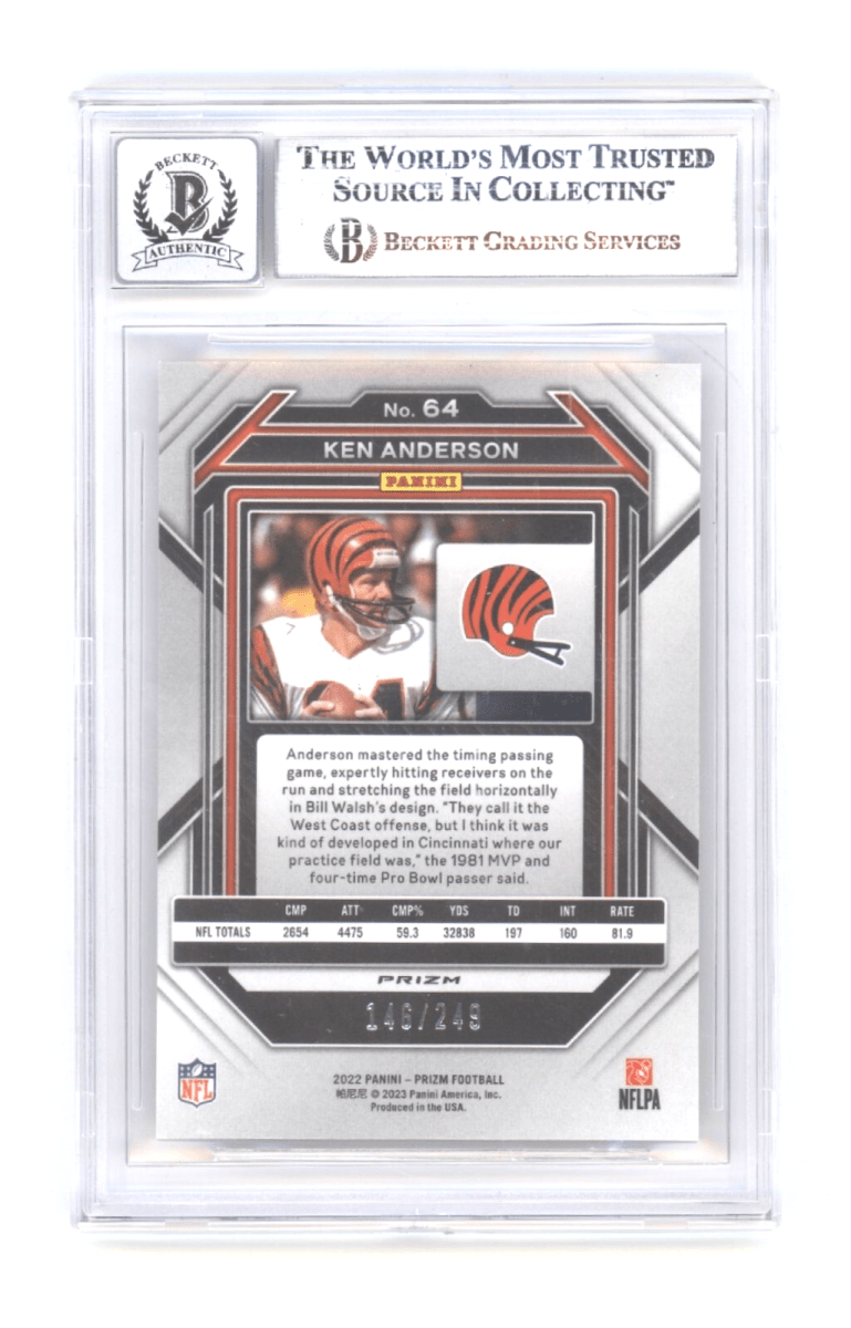 Ken Anderson 2022 Panini Prizm Prizms Orange #64 /249 Signed Beckett BGS 10 Auto