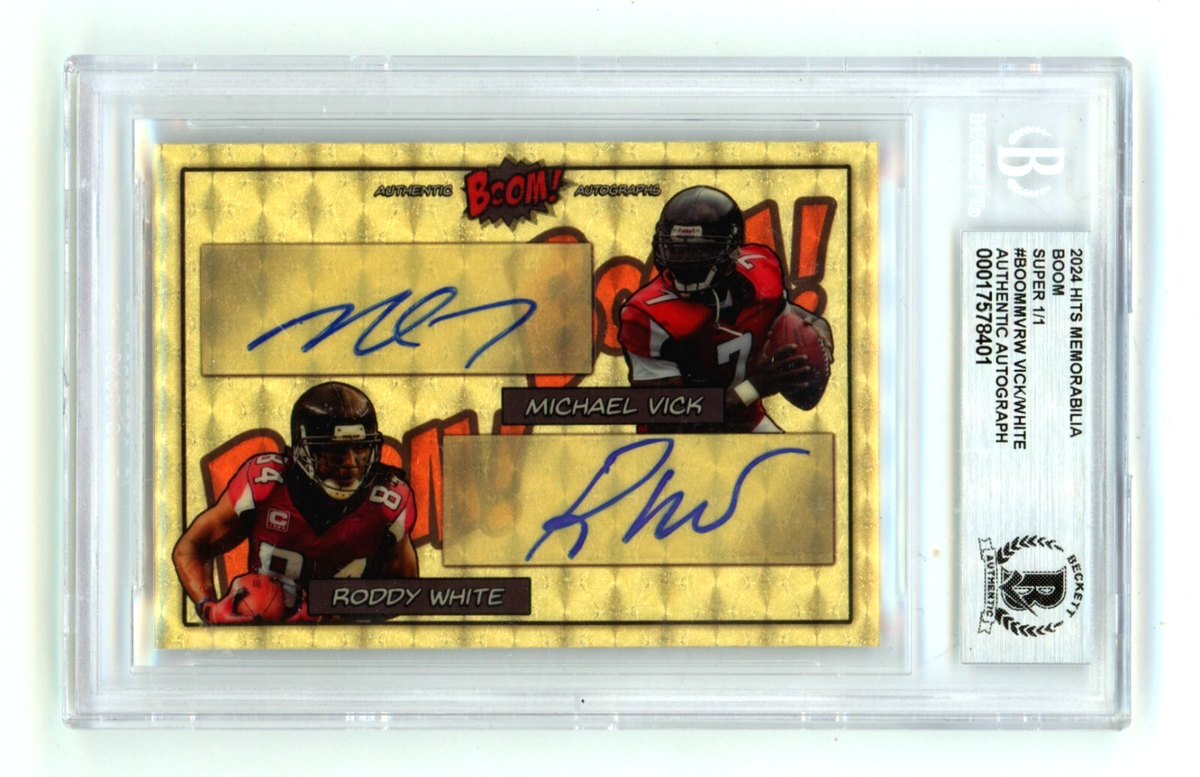 Mike Vick &amp; Roddy White 2024 Hits Memorabilia BOOM Super 1/1 Signed BGS BAS Auto