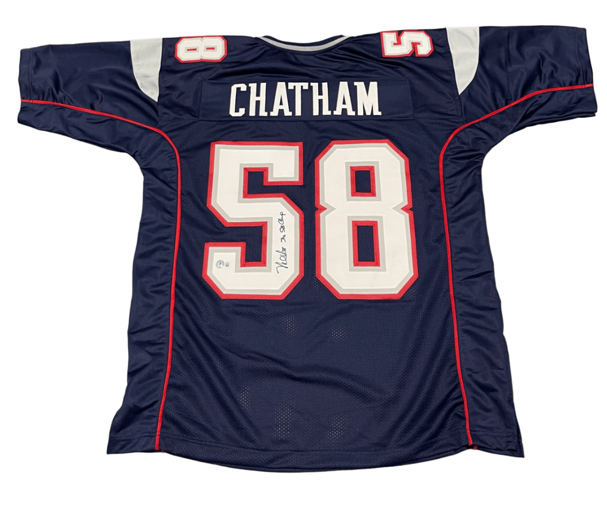 Matt Chatham Signed Patriots Custom Jersey w/ 3x SB Champ Beckett Wit BAS COA