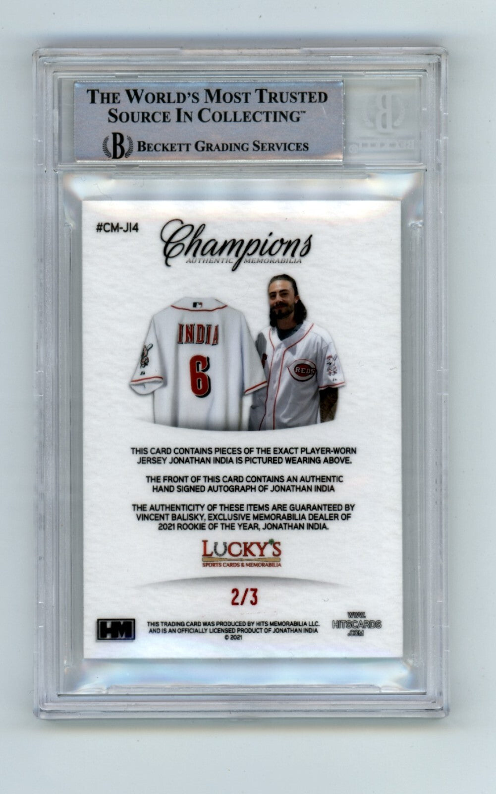 Jonathan India 2021 Hits Memorabilia Champions Red Majestic Patch Auto RC #2/3