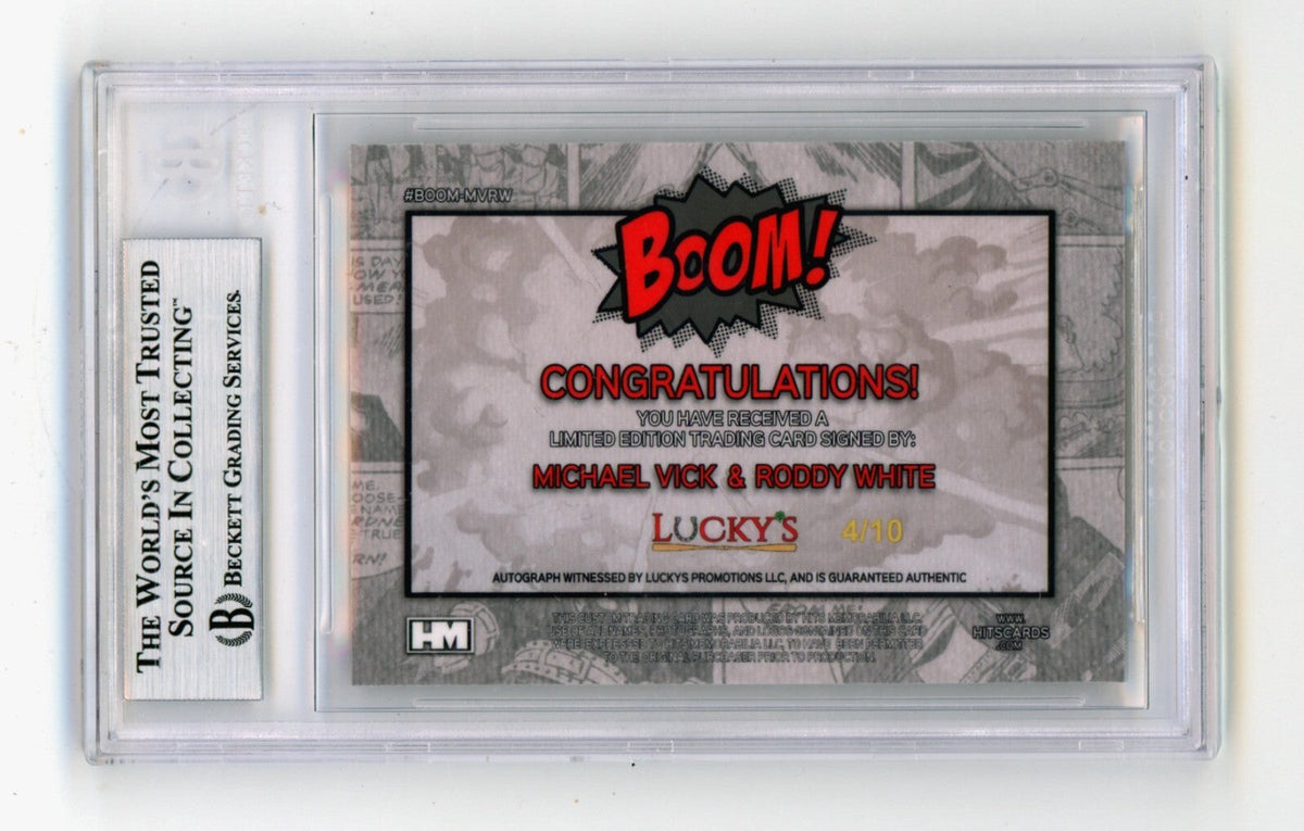 Mike Vick &amp; Roddy White 2024 Hits Memorabilia BOOM Gold /10 Signed BGS BAS Auto