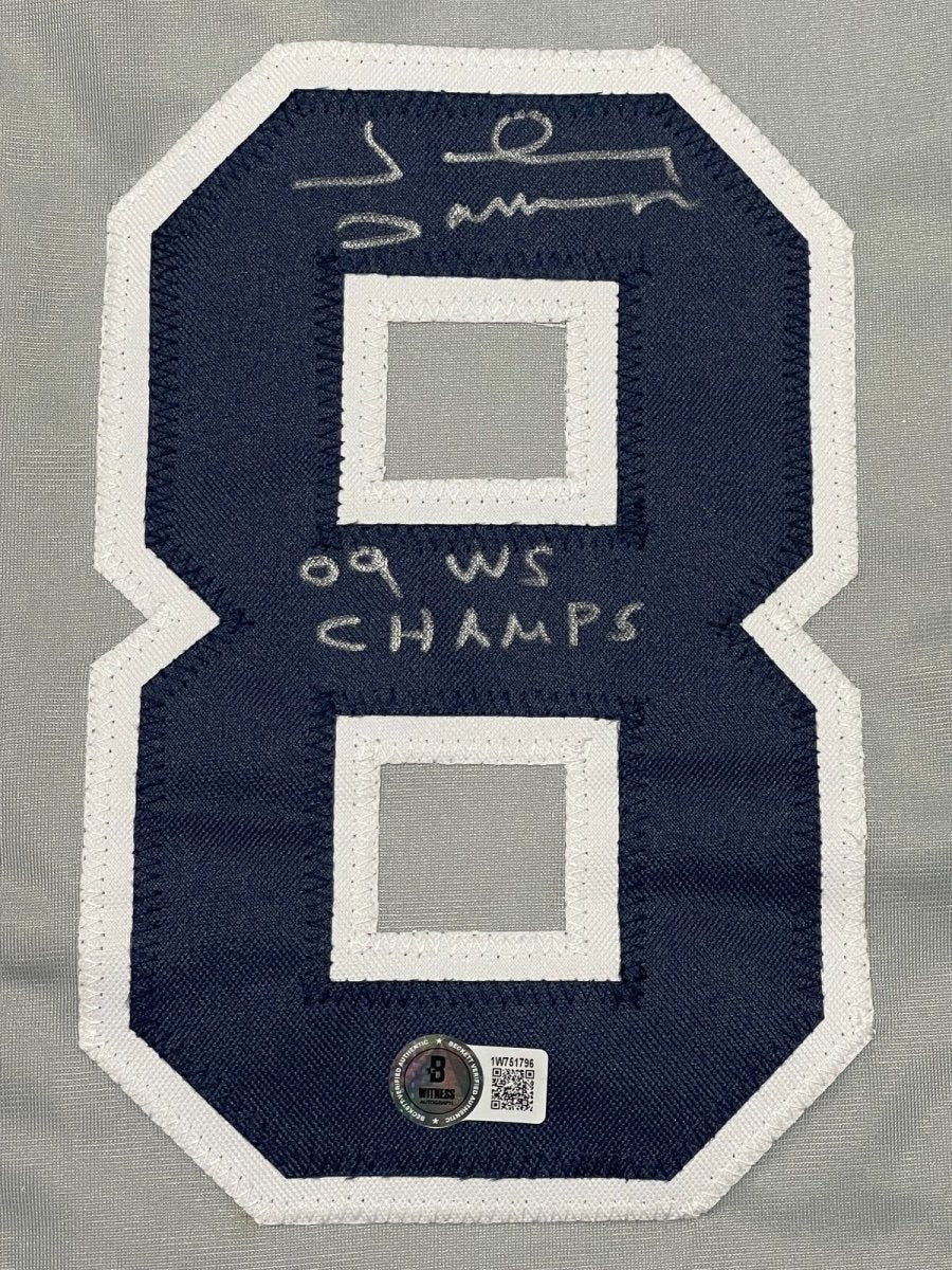 Johnny Damon Signed Yankees Custom Jersey w/ 09 WS Champs Beckett Wit BAS COA