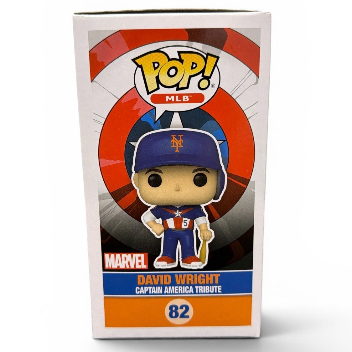 David Wright Signed Citi Field SGA Funko Pop #82 w/ Captain America Insc JSA COA