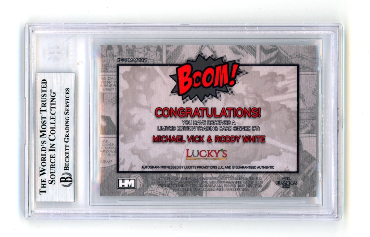 Mike Vick &amp; Roddy White 2024 Hits Memorabilia BOOM Silver Signed BGS BAS Auto