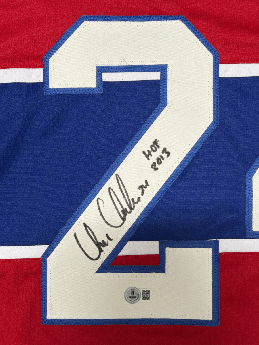 Chris Chelios Signed Canadiens Custom Jersey w/ HOF 2013 Beckett Witness BAS COA