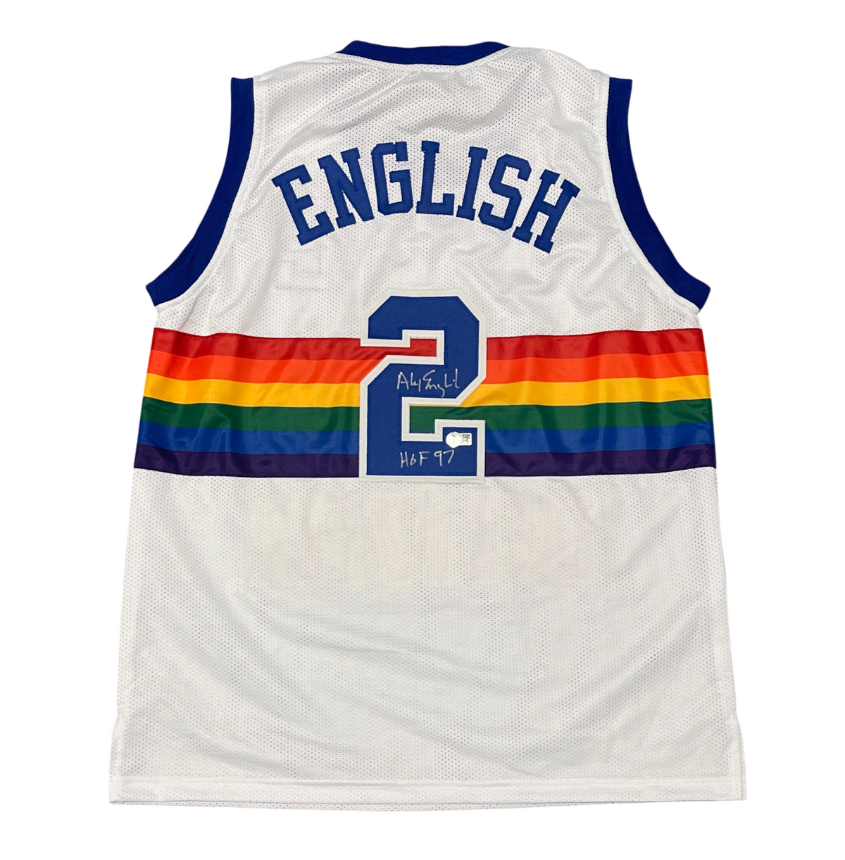 Alex English Signed Nuggets Custom Jersey w/ HOF 97 Beckett Witness BAS COA