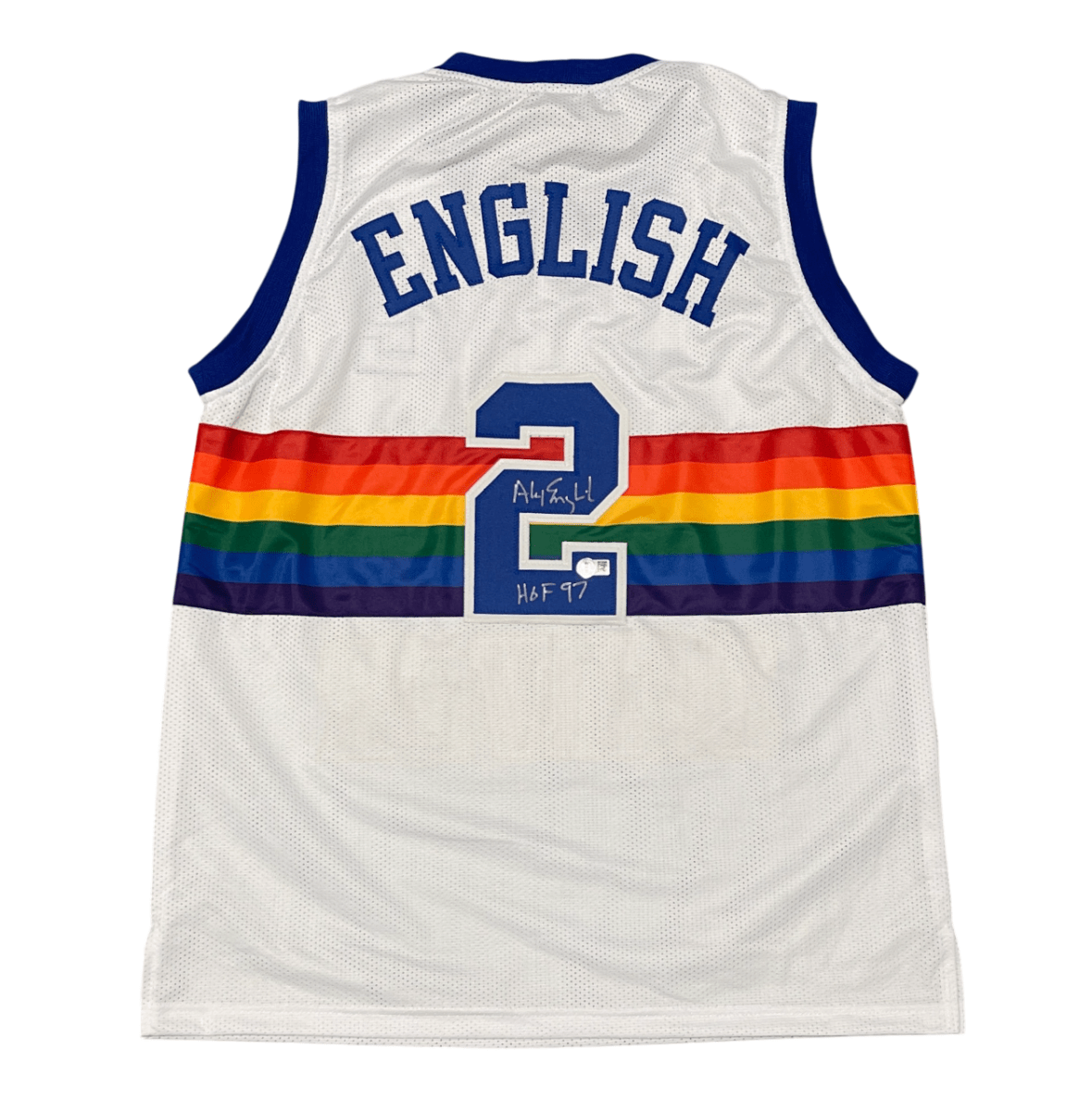 Alex English Signed Nuggets Custom Jersey w/ HOF 97 Beckett Witness BAS COA