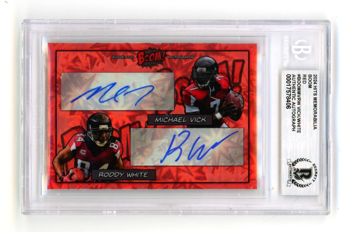 Mike Vick &amp; Roddy White 2024 Hits Memorabilia BOOM Red /5 Signed BGS BAS Auto