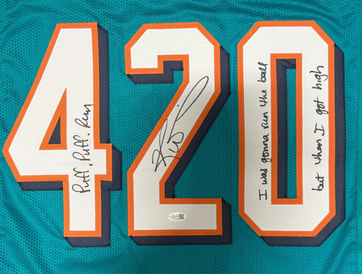 Ricky Williams Signed Dolphins 420 Custom Jersey w/ Weed Inscs JSA Witness COA