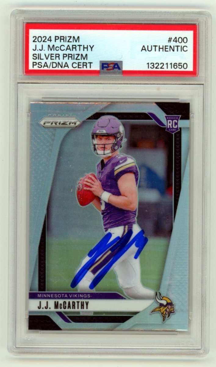 J.J. McCarthy 2024 Panini Prizm #400 Silver Prizm Signed Rookie RC PSA Auto
