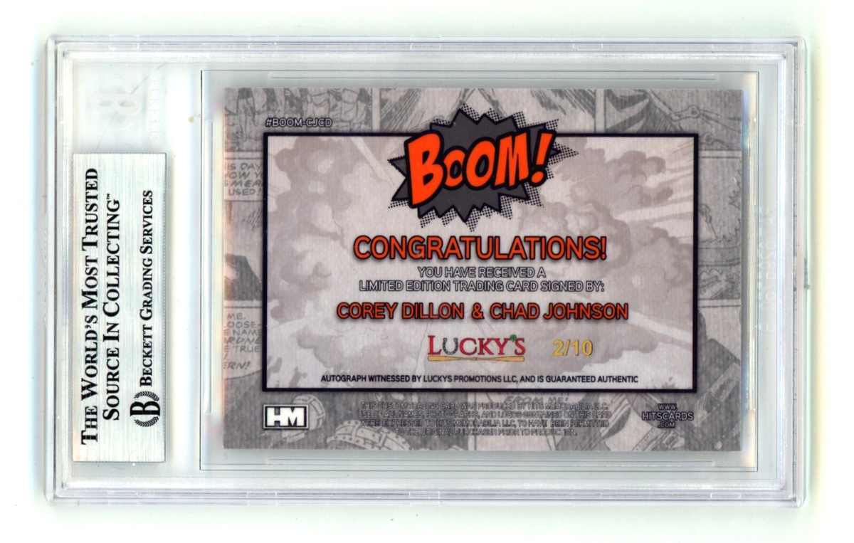 Corey Dillon &amp; Chad Johnson 2024 Hits Memorabilia BOOM Gold #/10 Signed BGS Auto