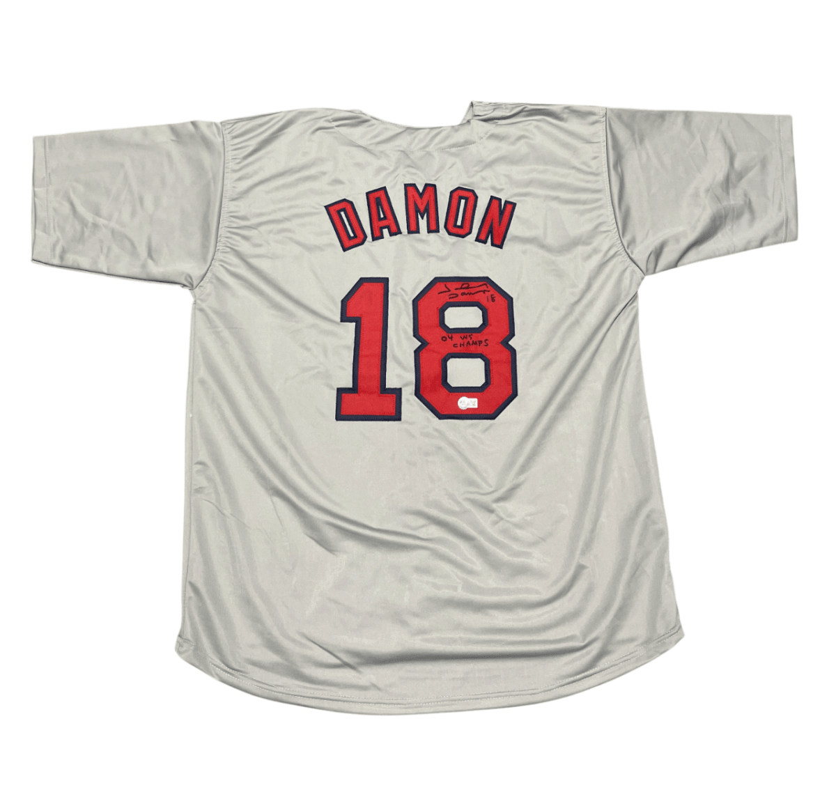 Johnny Damon Signed Red Sox Custom Jersey w/ 04 WS Champs Beckett Wit BAS COA