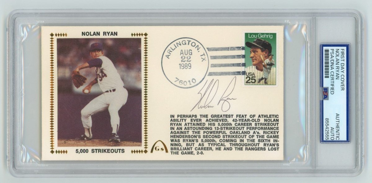 Nolan Ryan Signed First Day Cover Cache 5000th Strikeout K 8/22/89 PSA Auth Auto