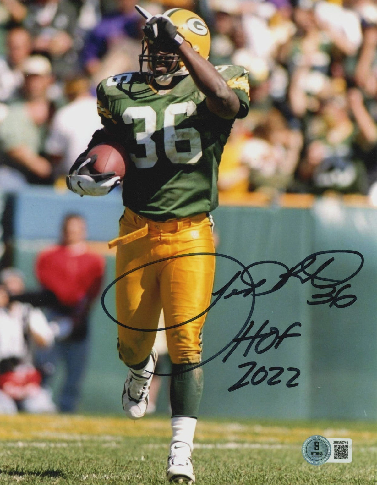 LeRoy Butler Signed GB Packers 8x10 Photo w/ HOF 22 Beckett Witness BAS COA #1