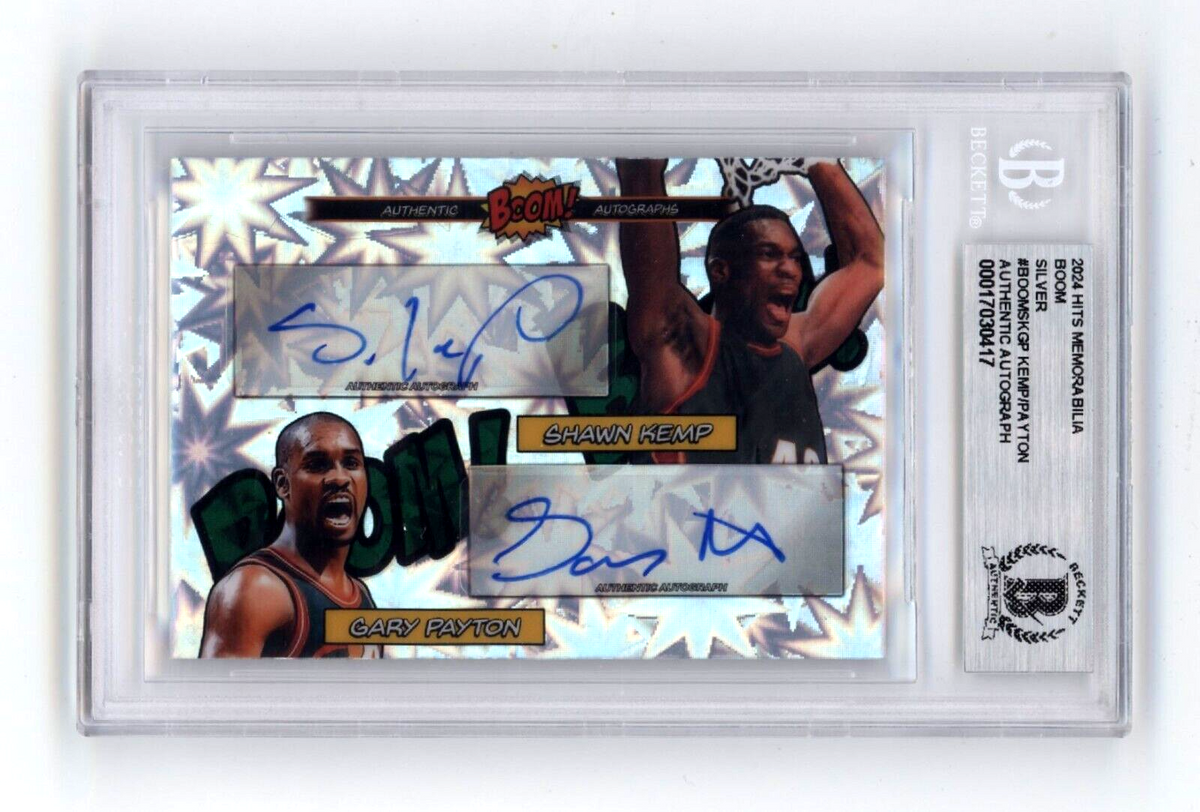 Shawn Kemp &amp; Gary Payton 2024 Hits BOOM Silver Dual Signed BGS BAS Auto Sonics