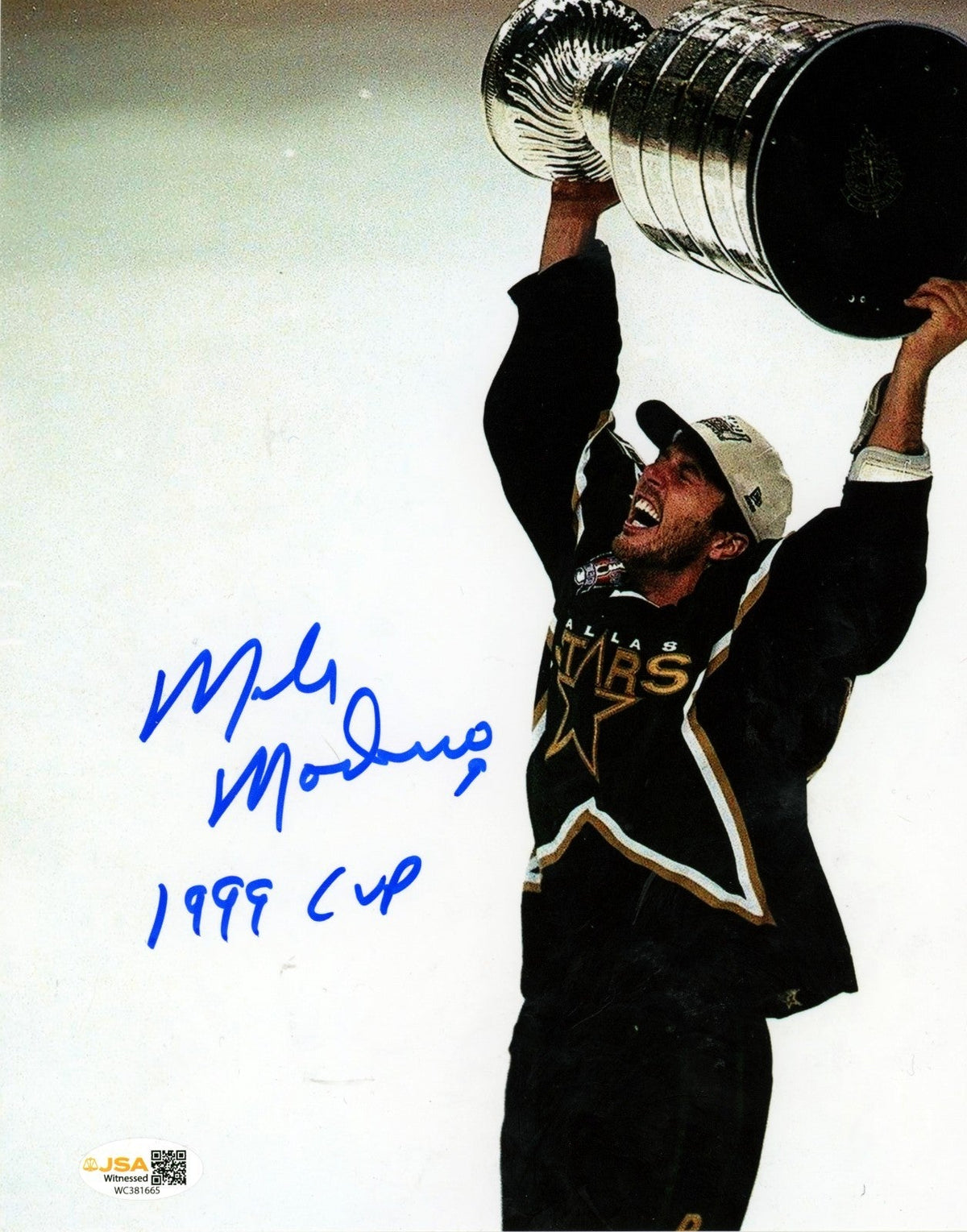 Mike Modano Signed Dallas Stars 8x10 Photo w/ 1999 Cup JSA Witness COA #3