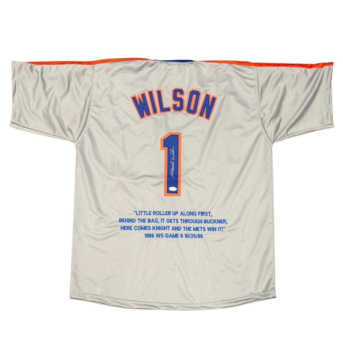 Mookie Wilson Signed NY Mets 1986 WS Play Embroidered LE Custom Jersey JSA W COA