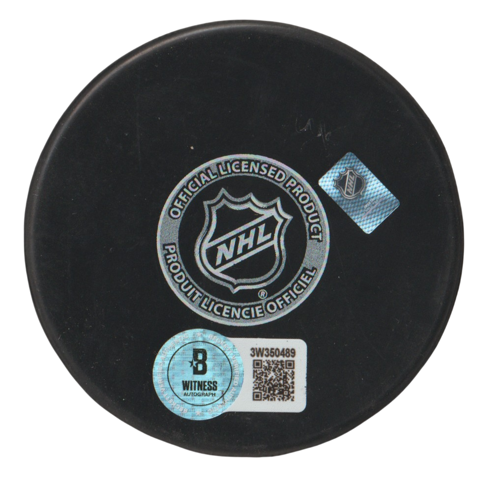 Bobby Nystrom Signed  Islanders Logo Puck w 4x Cup 80 81 82 83 Beckett W BAS COA