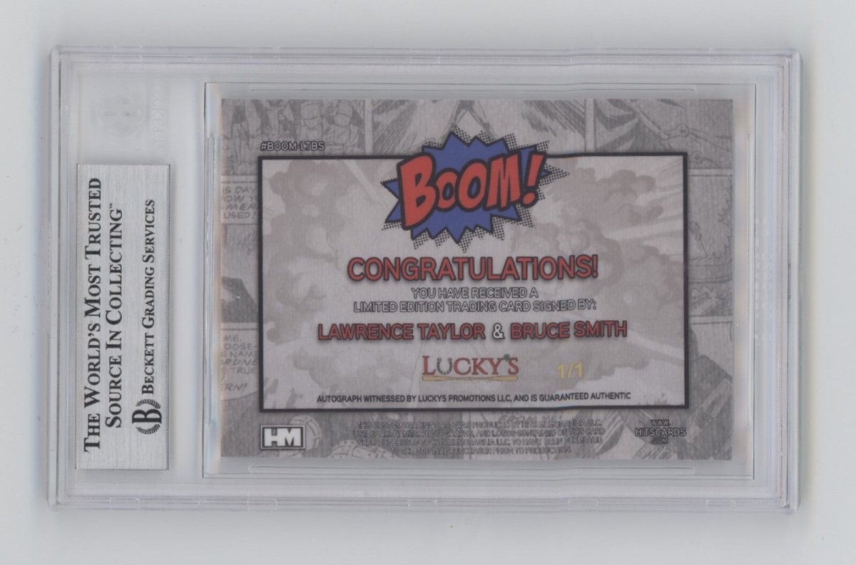 Bruce Smith & Lawrence Taylor 2024 Hits BOOM Super #1/1 Dual Signed BGS BAS Auto