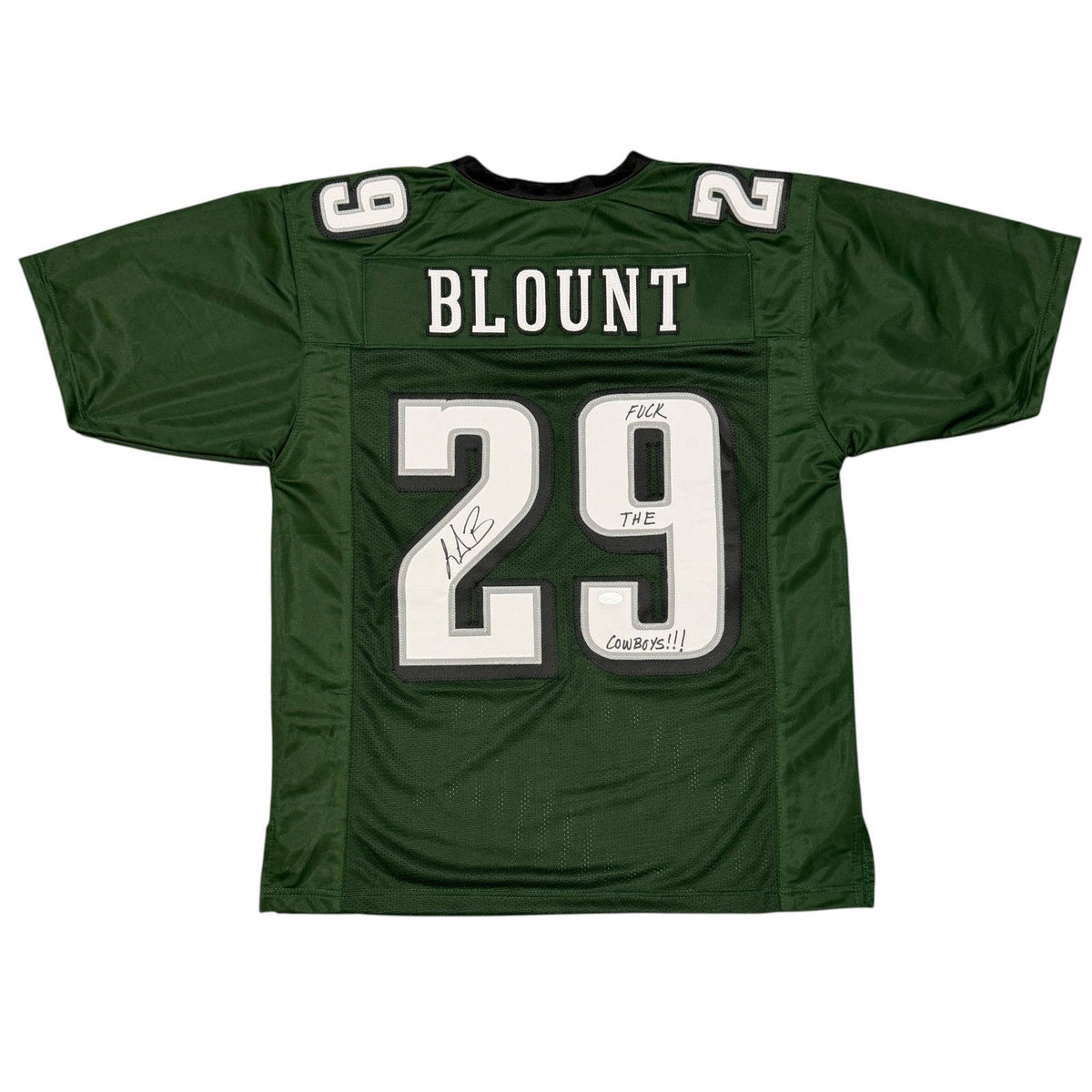 LeGarrette Blount Signed Eagles Custom Jersey w/ F**K The Cowboys JSA Wit COA