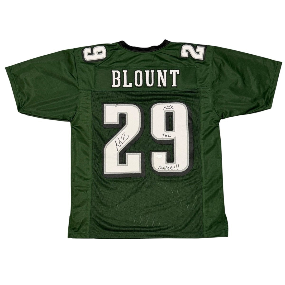 LeGarrette Blount Signed Eagles Custom Jersey w/ F**K The Cowboys JSA Wit COA