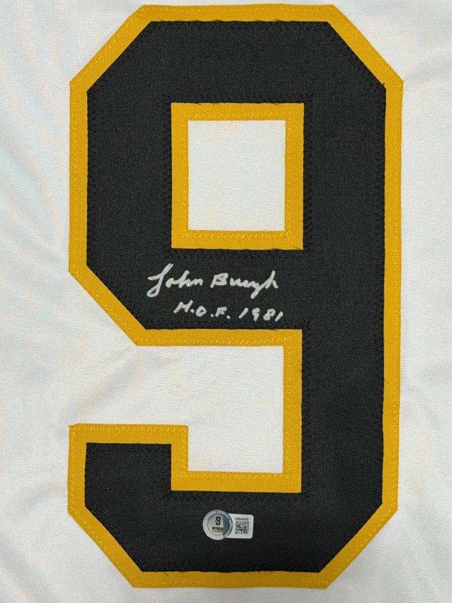 Johnny Bucyk Signed Boston Bruins Custom Jersey w/ HOF 1981 Beckett Wit BAS COA
