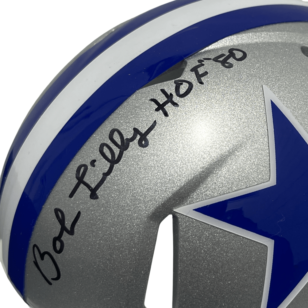 Bob Lilly Signed TB 64-66 Cowboys Mini Helmet w/ 4 Ins Beckett Witness BAS COA