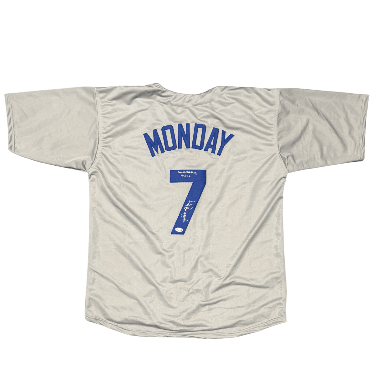 Rick Monday Signed Chicago Cubs Custom Jersey w/ Save The Flag 4/25/76 JSA W COA