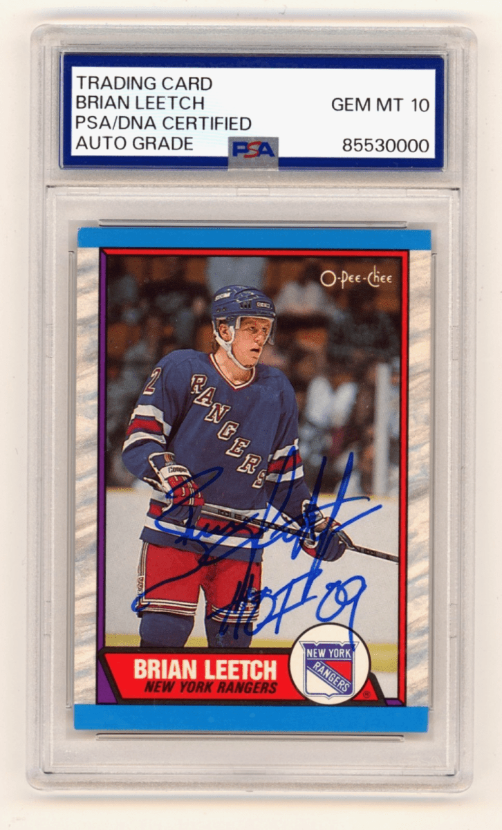 Brian Leetch 1989-90 O-Pee-Chee OPC #136 Signed Rookie RC w/ HOF 09 PSA 10 Auto