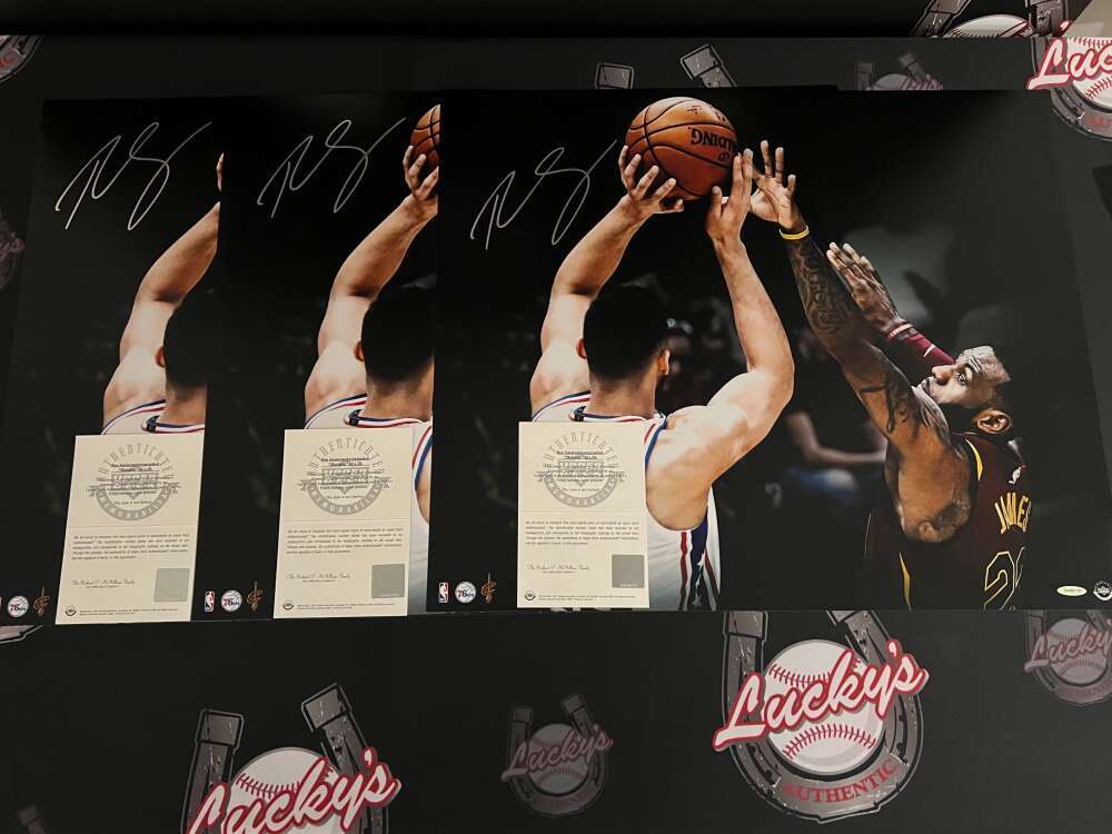 Ben Simmons Signed 24x20 Photo Matchup vs LeBron James Upper Deck UDA COA
