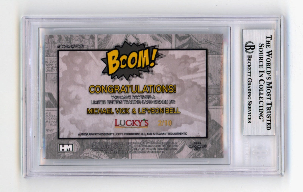 Michael Vick &amp; Le'Veon Bell 2024 Hits Mem BOOM Silver JSY # 2/10 Signed BGS Auto