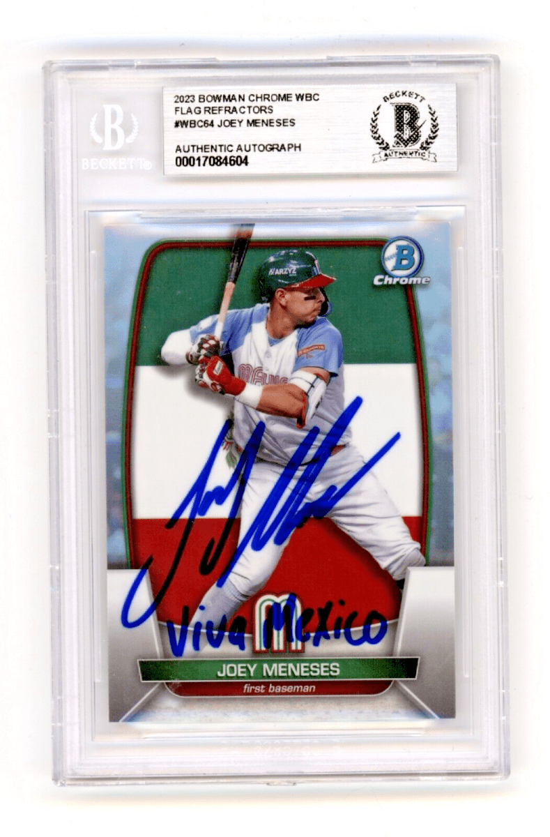 Joey Meneses 2023 Bowman Chrome WBC Flag Refractor /499 Viva Mexico BAS BGS Auto
