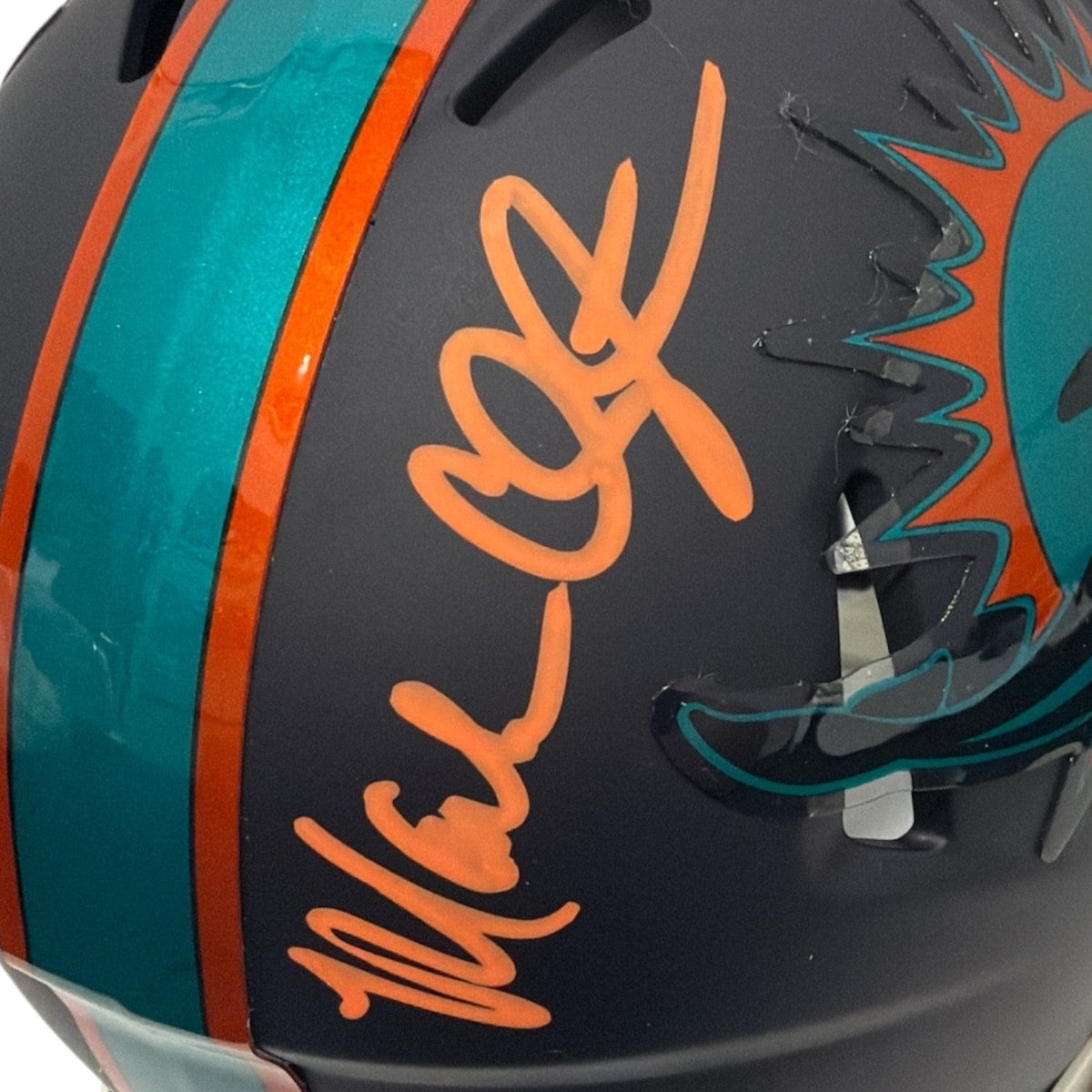 Mark Clayton &amp; Mark Duper Dual Signed Dolphins Rivalries Mini Helmet JSA Wit COA