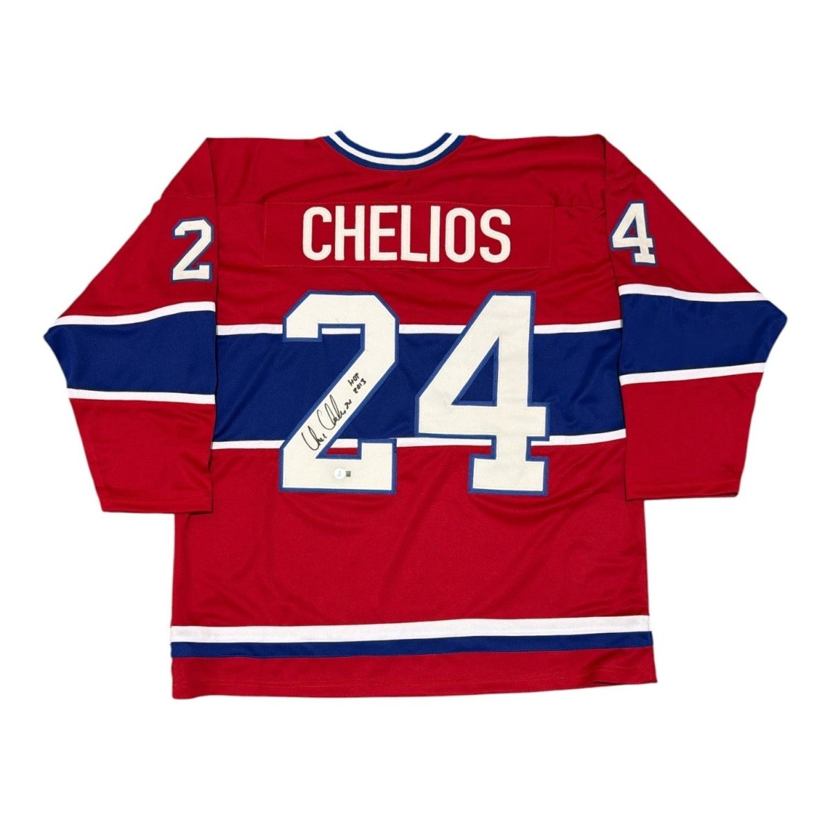 Chris Chelios Signed Canadiens Custom Jersey w/ HOF 2013 Beckett Witness BAS COA