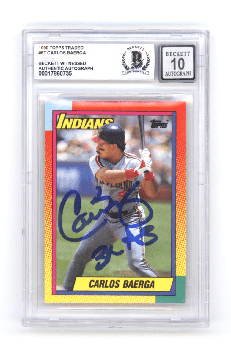 Carlos Baerga 1990 Topps Traded #6T RC Signed w/3x AS Ins Beckett BGS 10 Auto