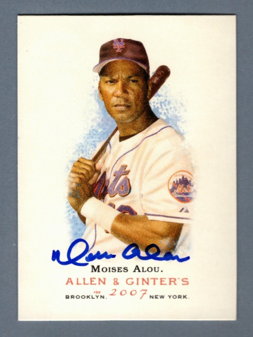 Moises Alou Signed 2007 Topps Allen &amp; Ginter #313 LSCM COA New York Mets