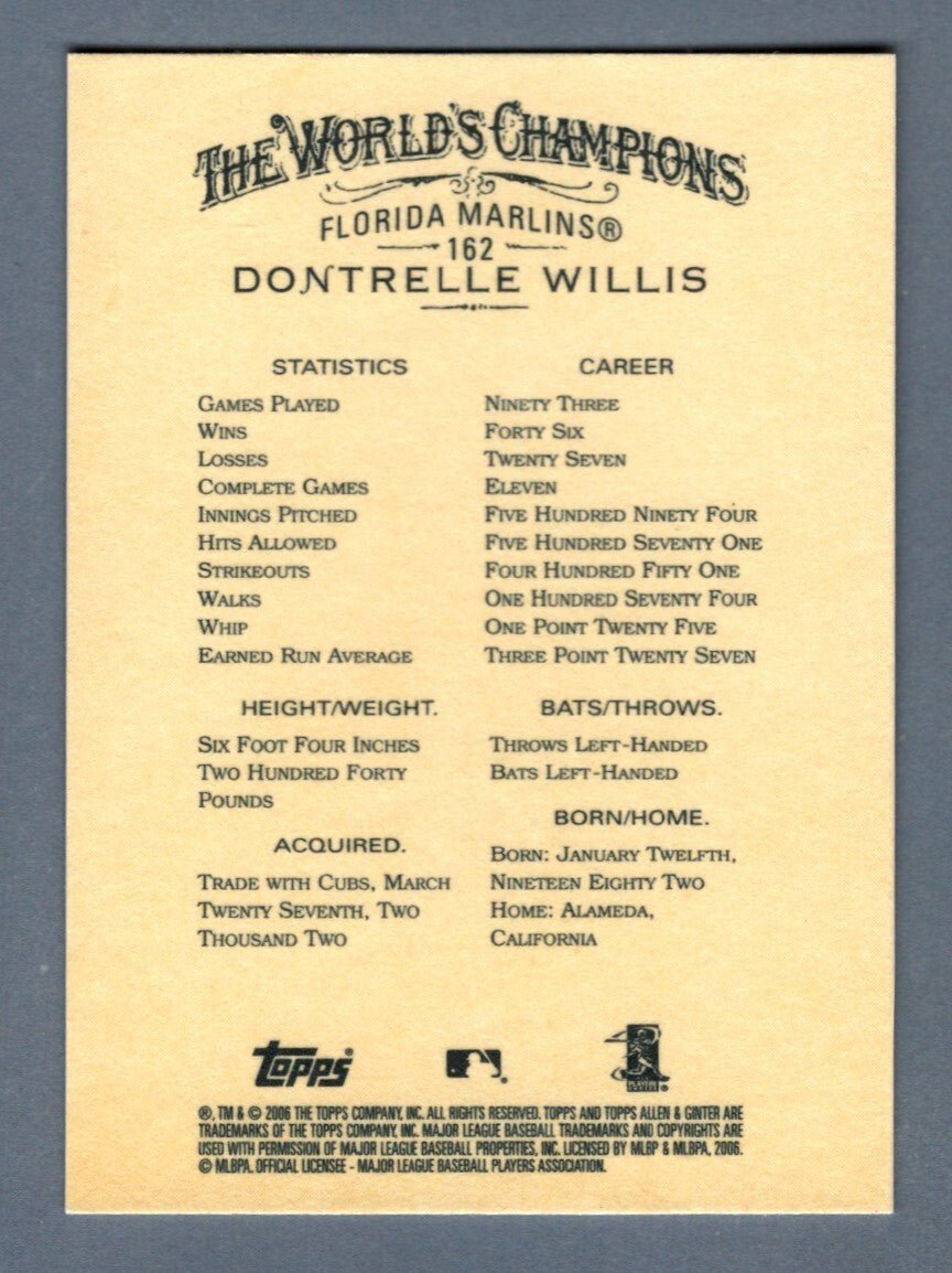 Dontrelle Willis Signed 2006 Topps Allen & Ginter #162 LSCM COA Florida Marlins
