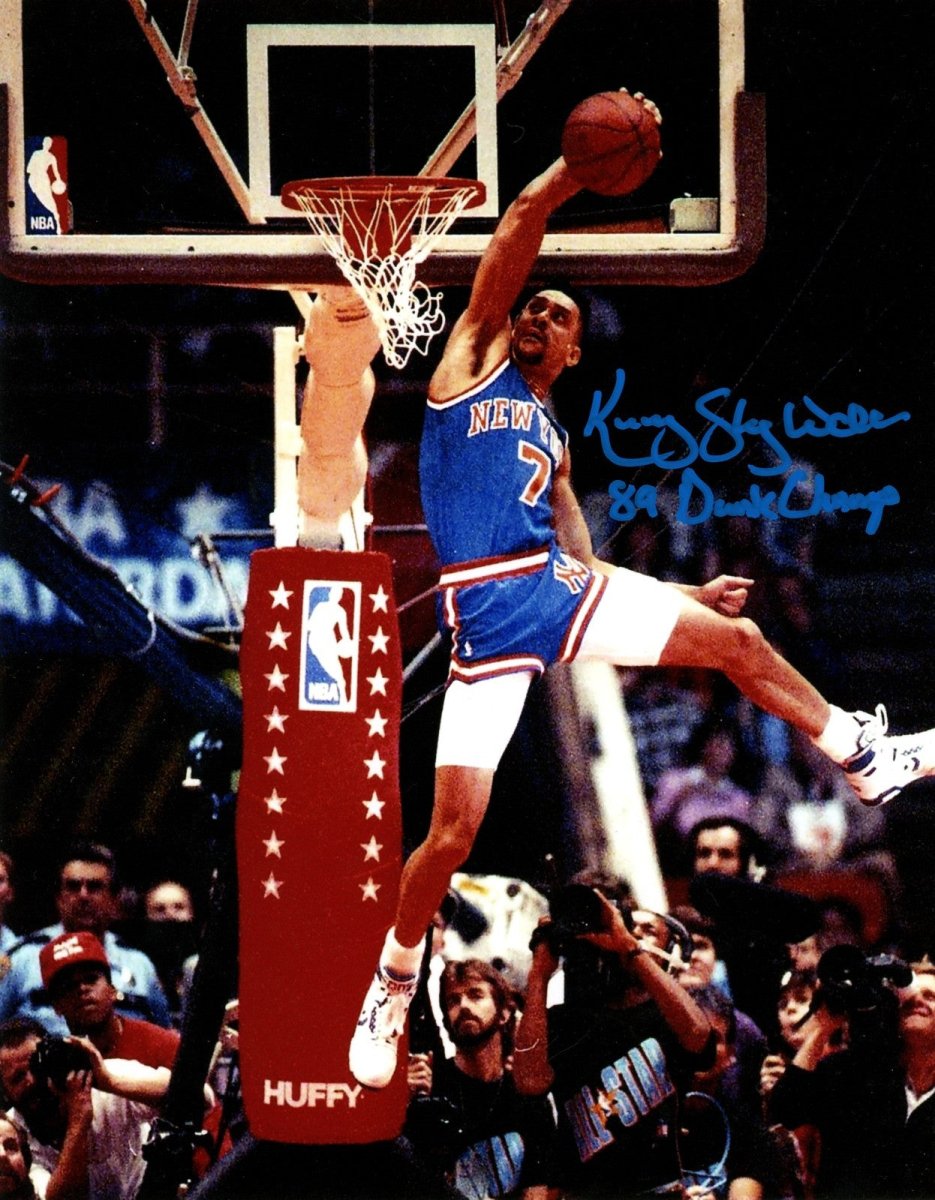 Kenny "Sky" Walker Signed New York Knicks 8x10 Photo w/ 89 Dunk Champ LSCM COA