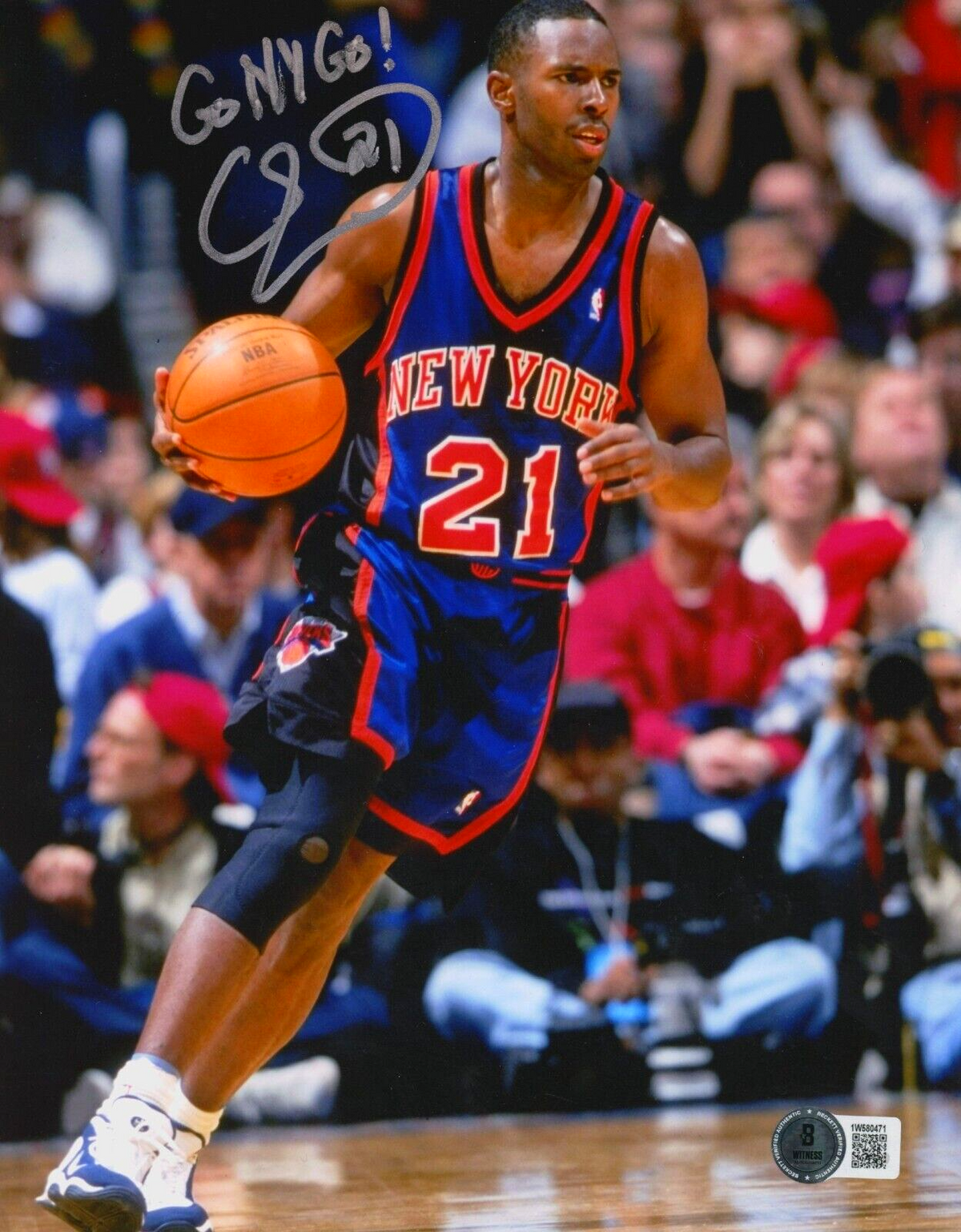 Charlie Ward Signed New York Knicks 8x10 Photo w/ Go NY Go! Beckett Wit BAS COA
