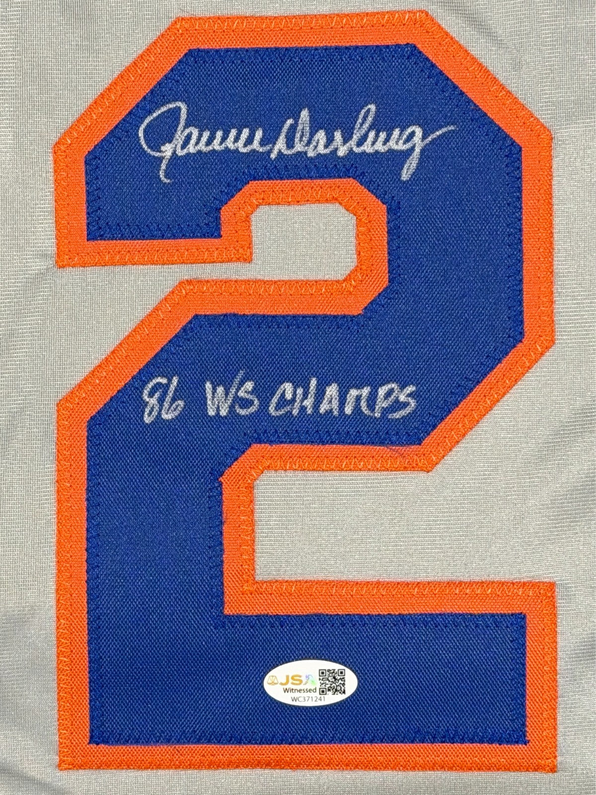 Ron Darling Signed New York Mets Custom Jersey w/ 86 WS Champs JSA Witness COA