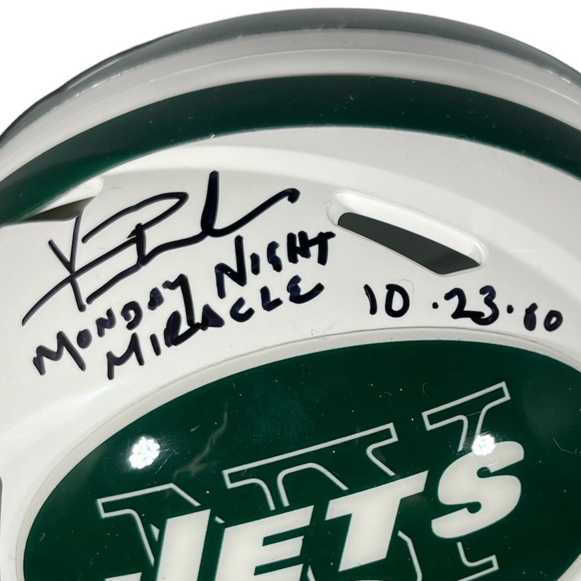 Vinny Testaverde Signed Jets TB 98-18 Mini Helmet w/ Ins Beckett Witness BAS COA