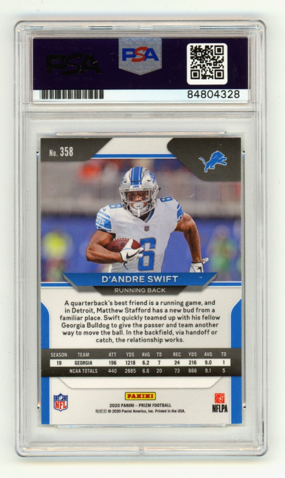 D'Andre Swift 2020 Panini Prizm #358 Rookie RC Signed PSA Authentic Auto Bears