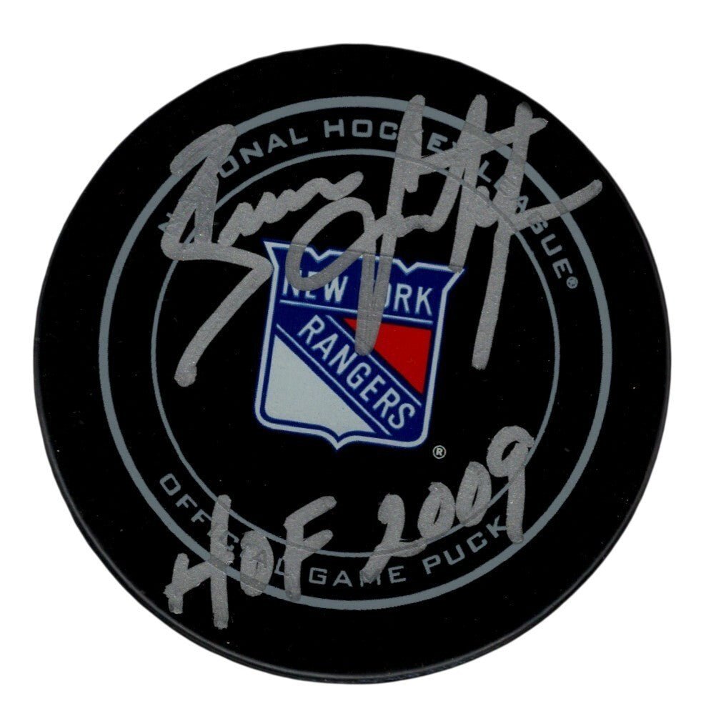 Brian Leetch Signed New York Rangers Official Puck w/ HOF 2009 Beckett W BAS COA