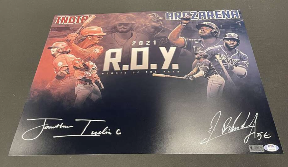 Jonathan India &amp; Randy Arozarena Dual Signed Auto 16x20 Photo PSA COA 2021 ROY