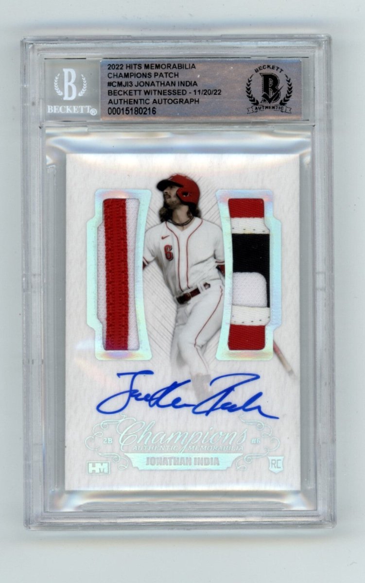 Jonathan India 2021 Hits Memorabilia Champions Patch Dual Auto RC #6/6 BGS BAS