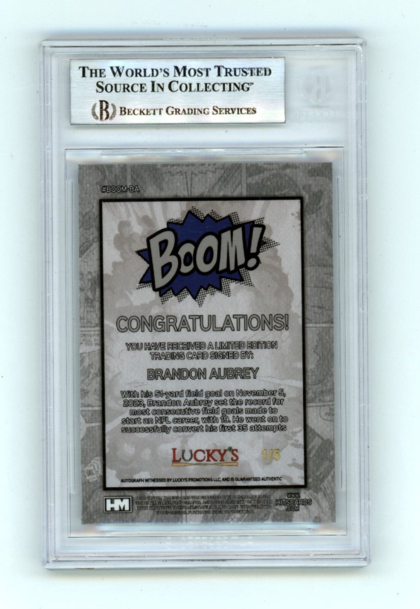Brandon Aubrey 2024 Hits Memorabilia BOOM Blue #/5 Signed BGS BAS Auto Cowboys