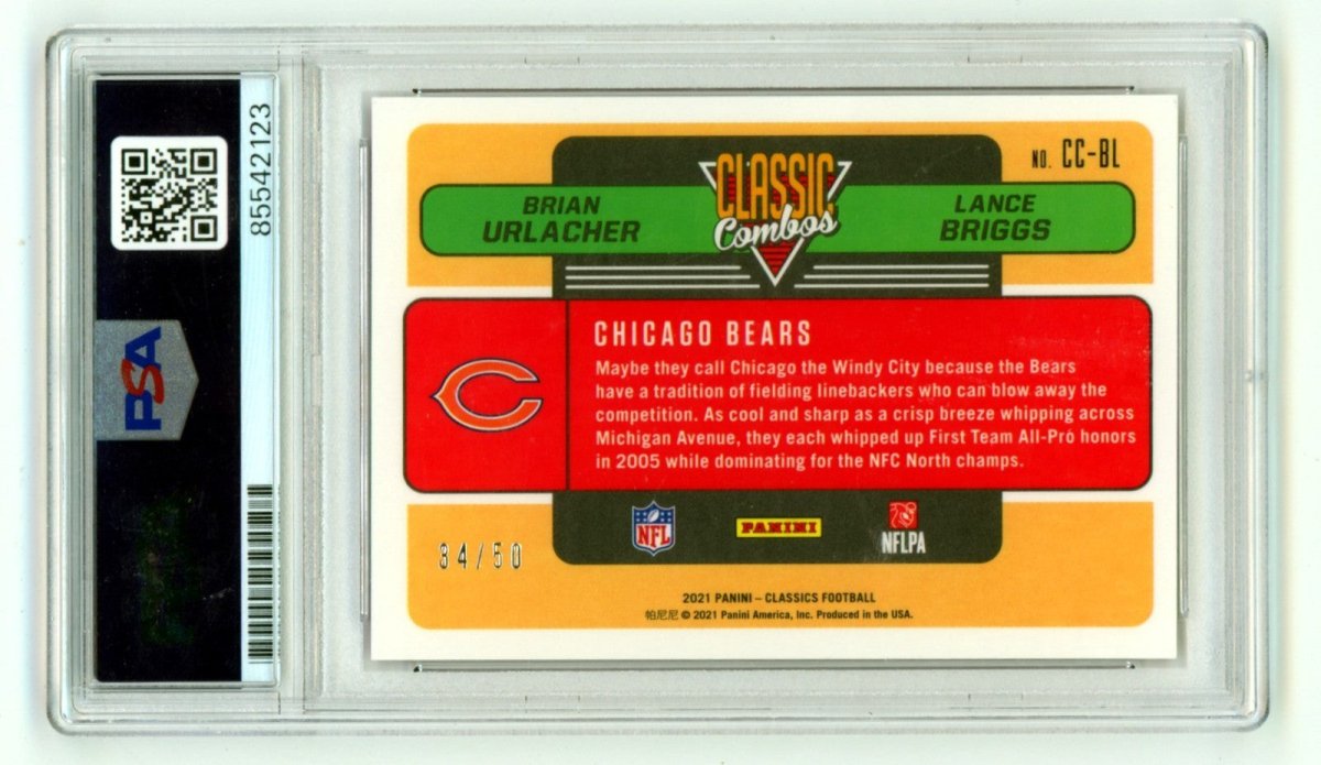 Brian Urlacher Lance Briggs 2021 Panini Classic Combos Red #/50 Signed PSA Auto