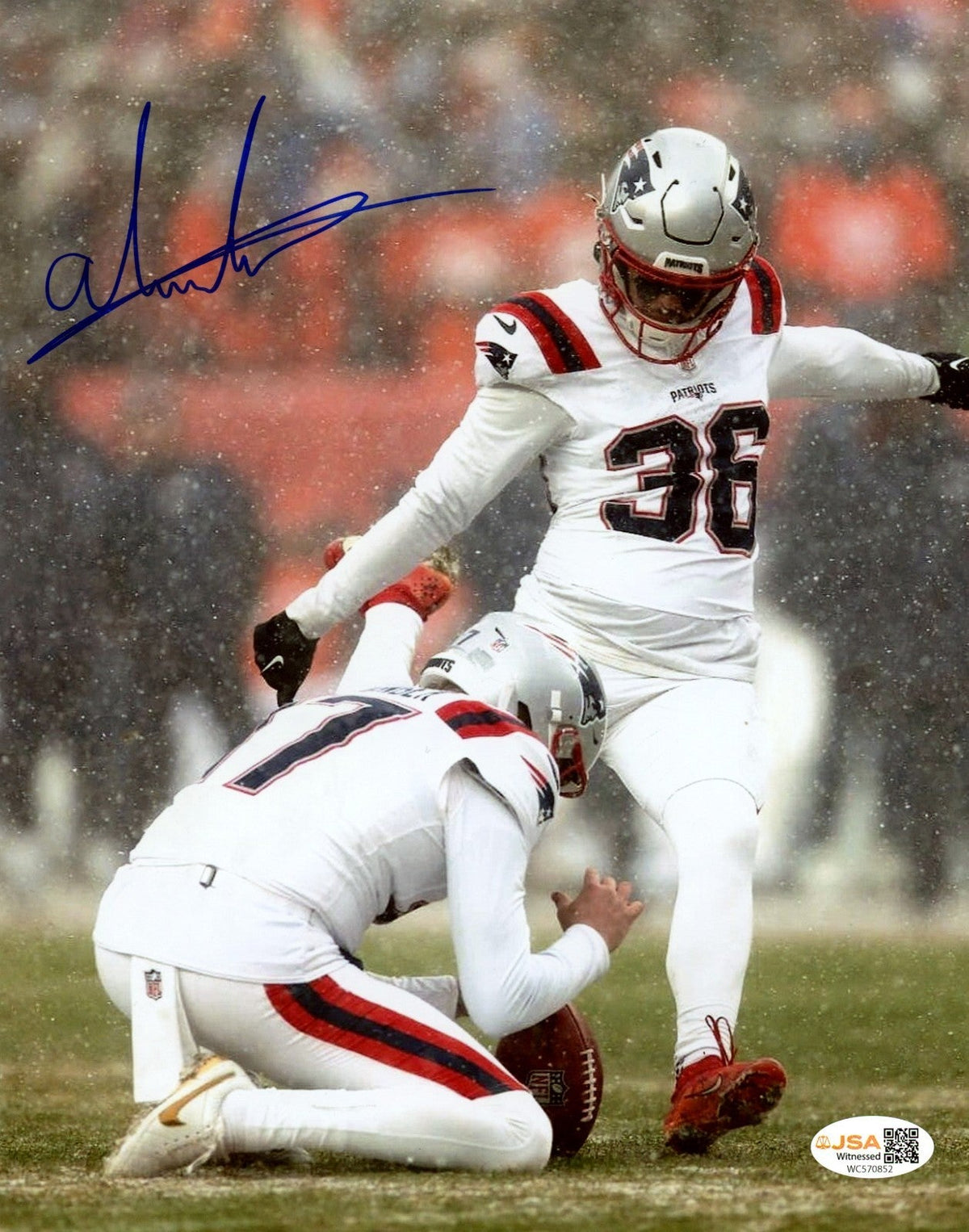 Andres Borregales Signed Autographed Patriots 8x10 Photo JSA Witness COA #1