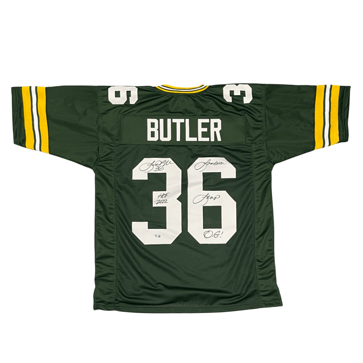 LeRoy Butler Signed Packers Custom Jersey w/ 2 Ins Beckett Witness BAS COA